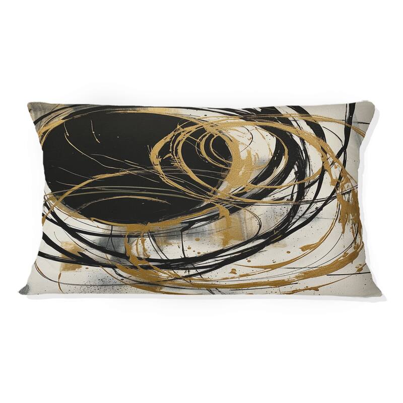 Designart "Black And Gold The Art Of Chaos V" Abstract Painting Printed Throw Pillow