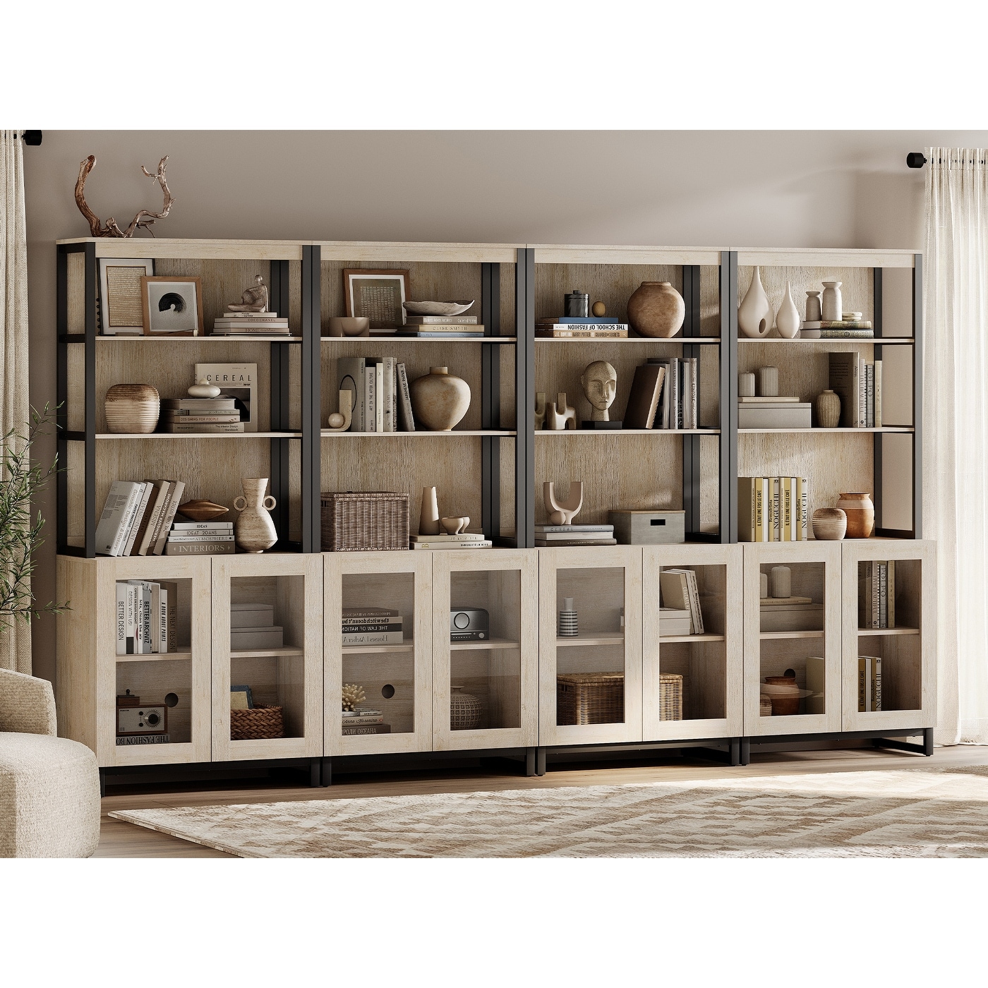 4 PCS Modern 72" Sideboard with Glass Doors and Adjustable Shelves, Multifunctional Buffet for Dining Room or Kitchen
