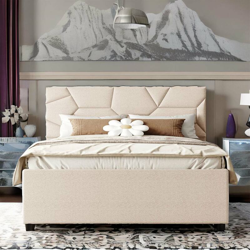 Full Size Upholstered Platform Bed with Twin Size Trundle