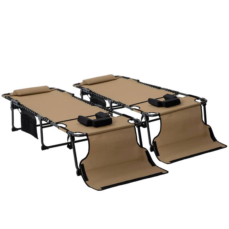 2PCS Folding Chaise Chairs with 5-level Reclining Back, Reading Hole