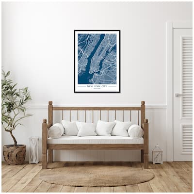 Kate and Laurel Sylvie NYC Blue Color Map Framed Canvas by Jake Goossen