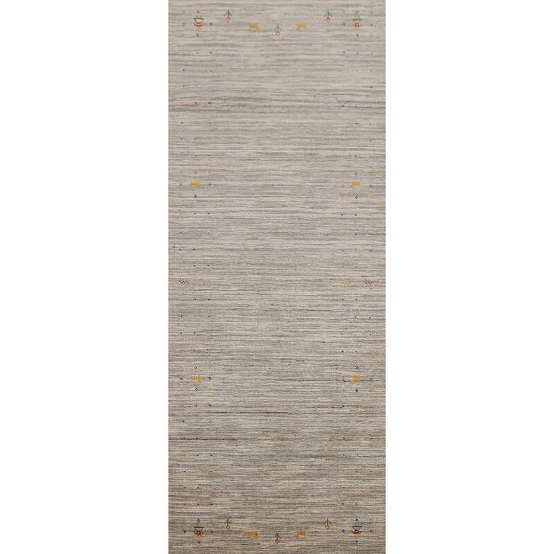 Striped Gabbeh Indian Runner Rug Hand-Knotted Wool Carpet - 2'11"x 9'8"