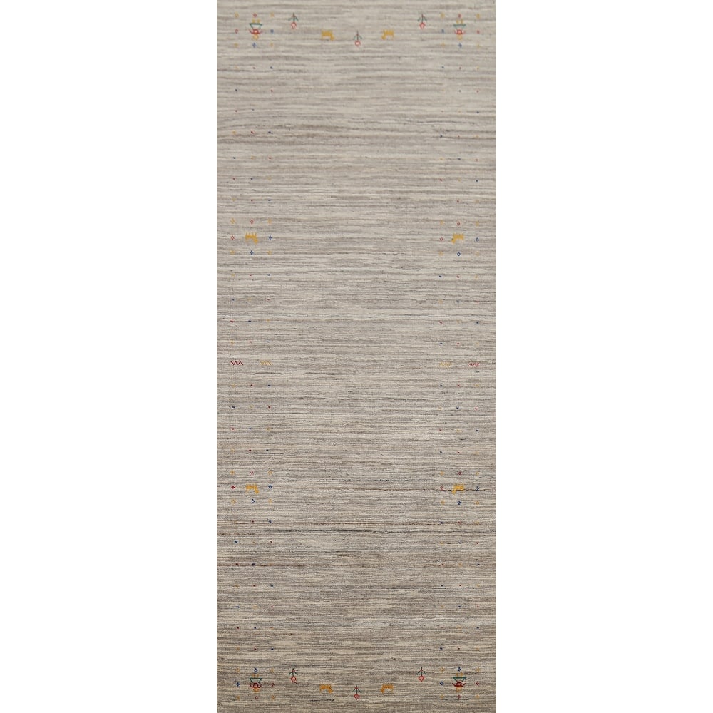 Striped Gabbeh Indian Runner Rug Hand-Knotted Wool Carpet - 2'11"x 9'8"