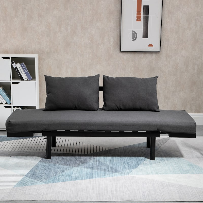 HOMCOM Single Person Chaise Lounger Sofa Bed with 5 Adjustable Positions, 2 Large Pillows, and Birch Legs