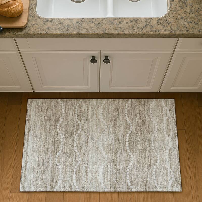 Premium Washable Super Soft Pixy Stripes Mayfield Rug - Khaki - 1'8" x 2'6"