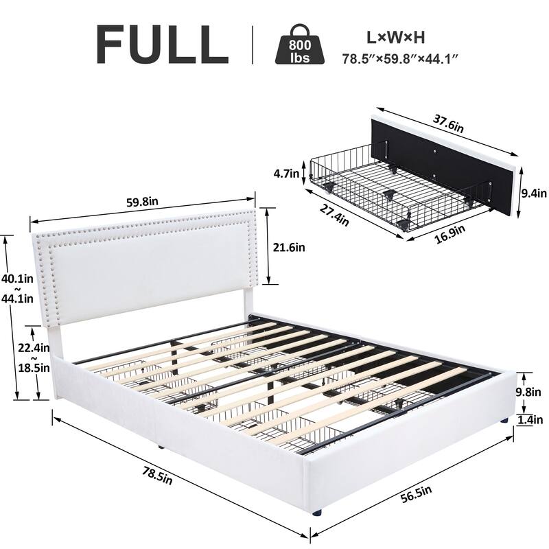 VECELO Upholstered Storage Bed Frames with 4 Storage Drawers, Platform Bed Frame with Adjustable Velvet Rivets Headboard