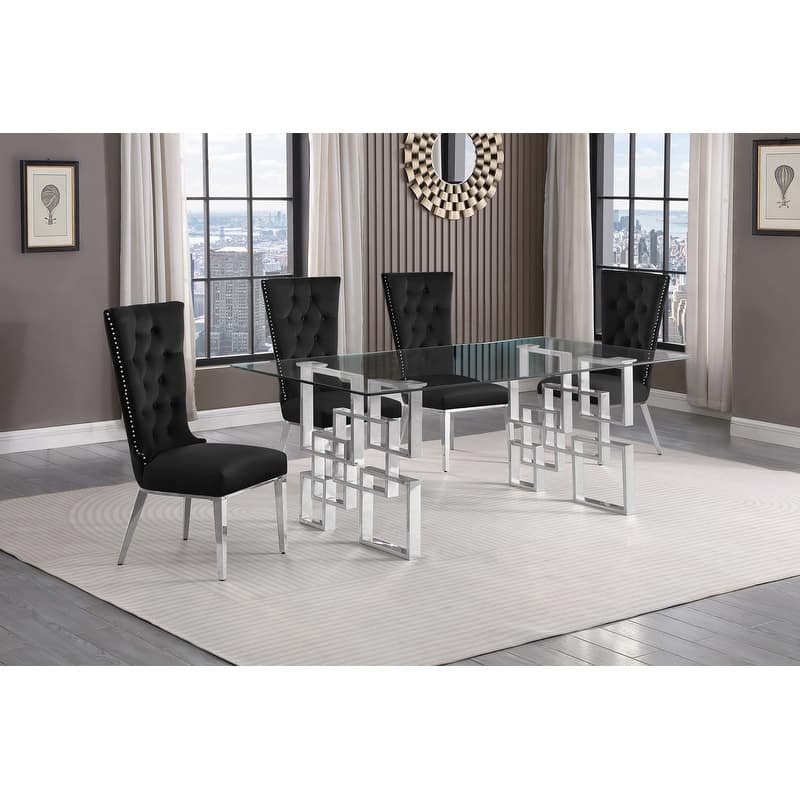 Best Quality Furniture D221/2-SC330-7 Dining Set with 12mm Tempered Glass