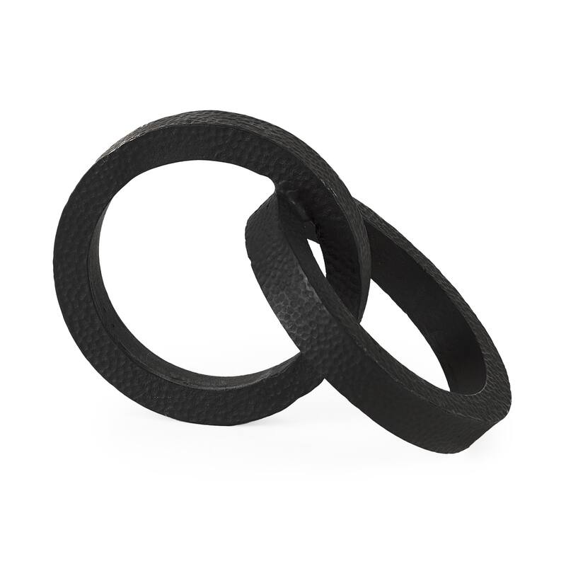 Two Ring Hammered Metal Sculpture - 6" W x 8" D x 6" H - Black