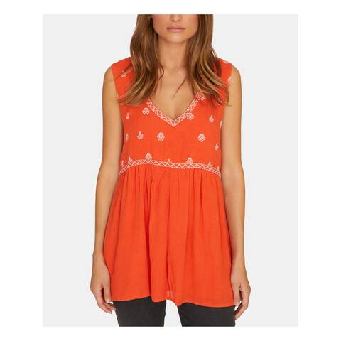 SANCTUARY Womens Orange Printed Sleeveless V Neck Tunic Top Size 2XS