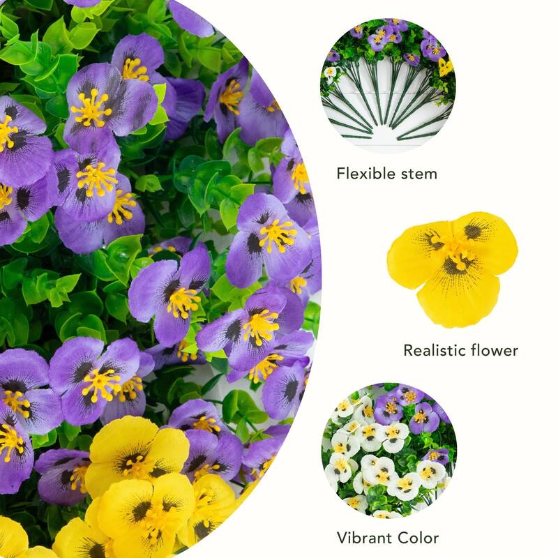 13-in UV Resistant Artificial Pansy Bush (Indoor/Outdoor) - Set of 12