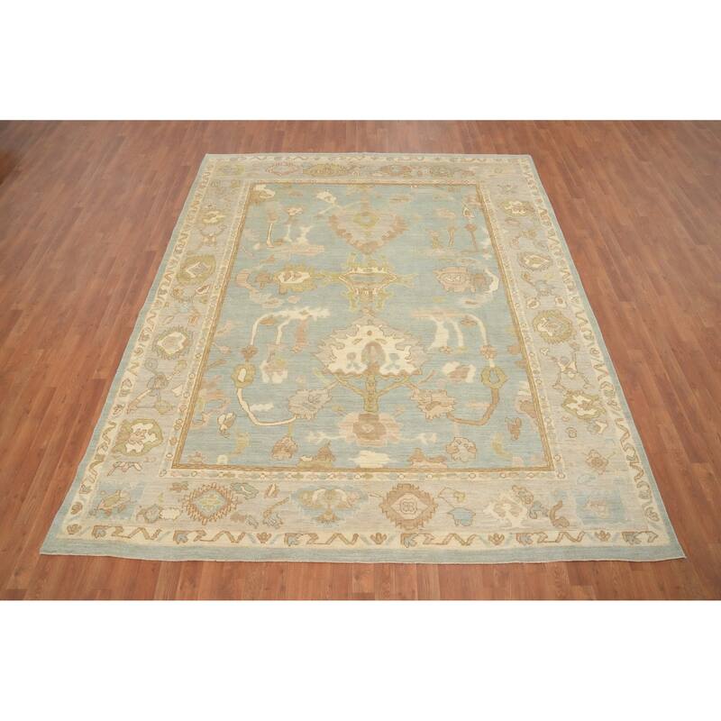 Hand Knotted Oriental 100% Wool Carpet Transitional All-Over Greys & Charcoal Oushak Area Rug - 9' 9'' X 8' 3''