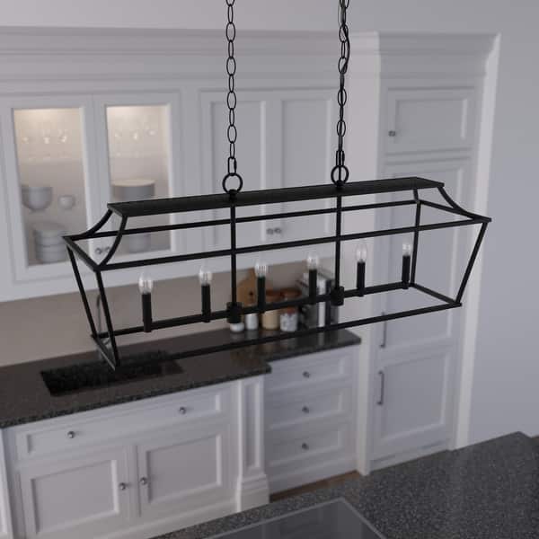 slide 2 of 12, Hunter Laurel Ridge 6-Light Linear Chandelier - Kitchen Island, Dining Room - Modern Farmhouse, Candle, Industrial, Transitional Natural  Iron