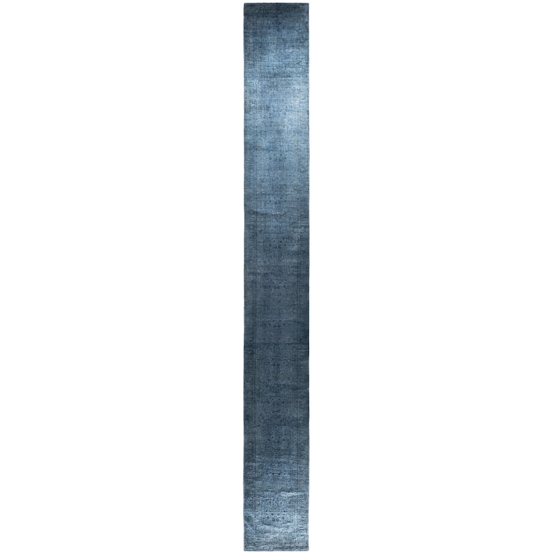 Overdyed One-of-a-Kind Hand-Knotted Runner Rug - Gray - 2' 6" x 21' 3"