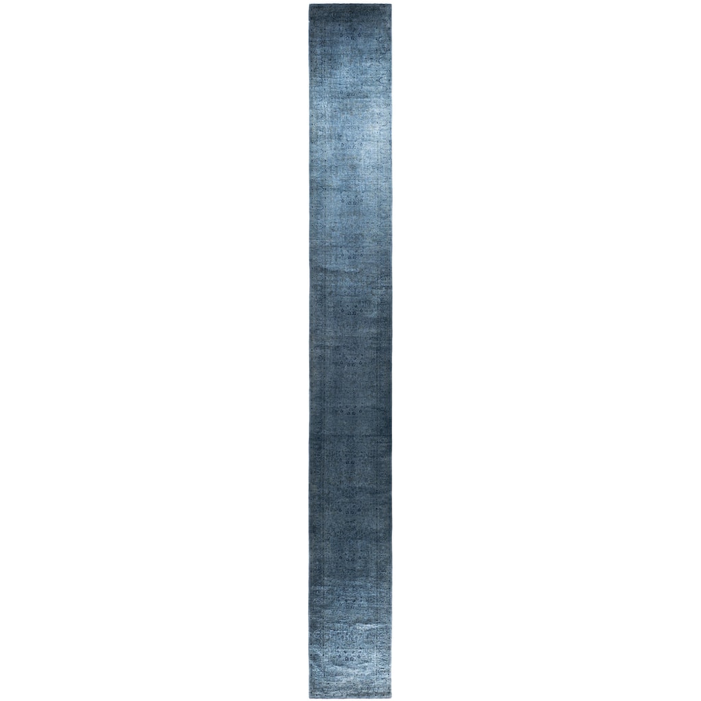 Overdyed One-of-a-Kind Hand-Knotted Runner Rug - Gray - 2' 6" x 21' 3"