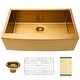 preview thumbnail 1 of 11, DORNBERG 36 Inch Gold Farmhouse Sink Apron Curved Front Kitchen Sink Brushed Gold