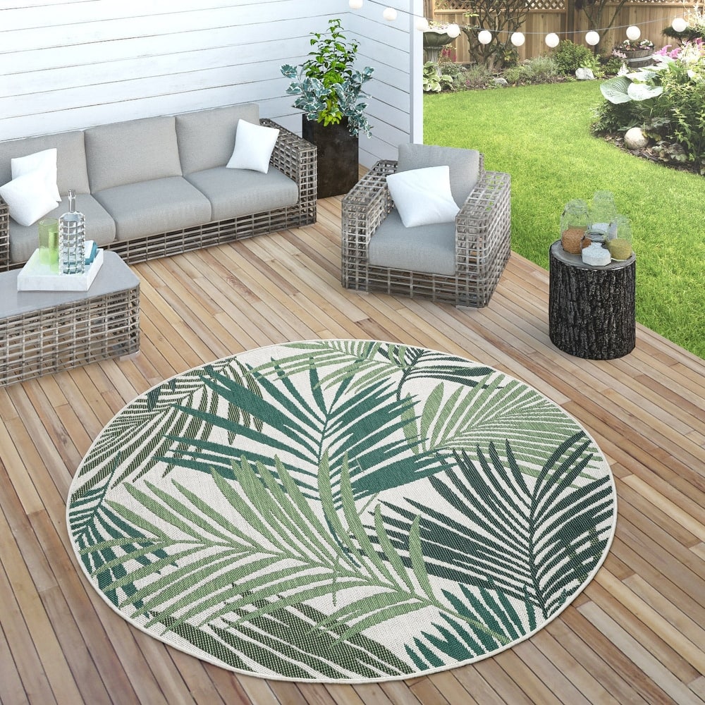 Indoor & Outdoor Rug - Jungle Design with Green Palm Trees