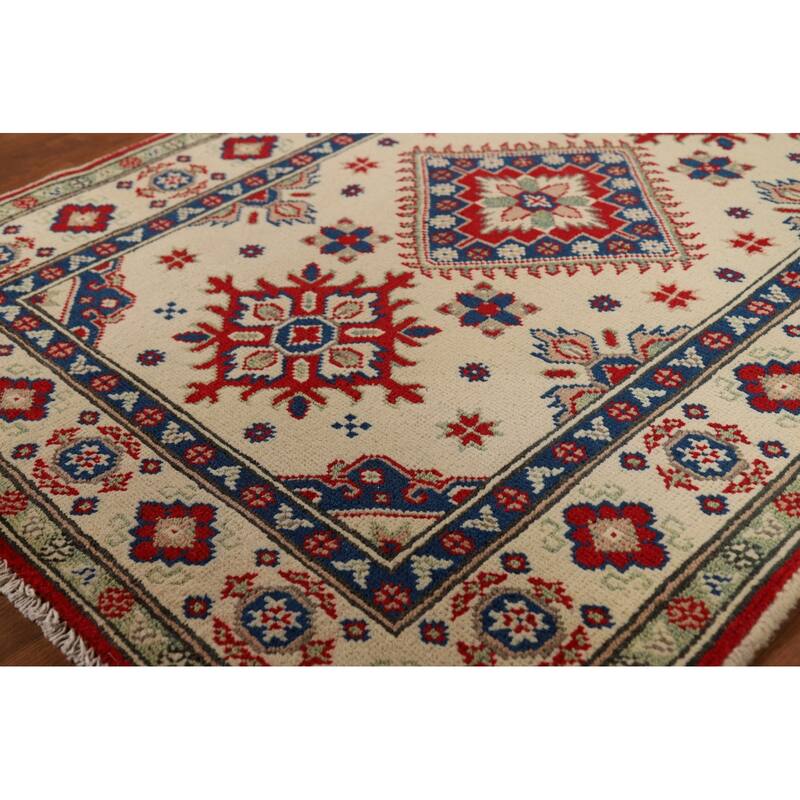 Geometric Kazak Foyer Rug Hand-Knotted Traditional Wool Carpet - 2'11"x 4'0"