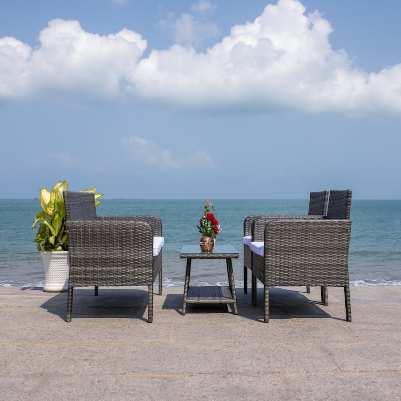 SAFAVIEH Outdoor Aboka Wicker/ Steel 4-piece Patio Conversation Set