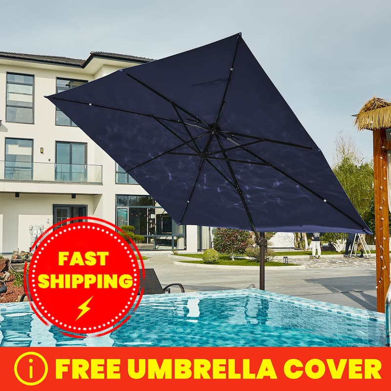 9 ft.Rotation Square Cantilever Tilt Patio Umbrella With Crank