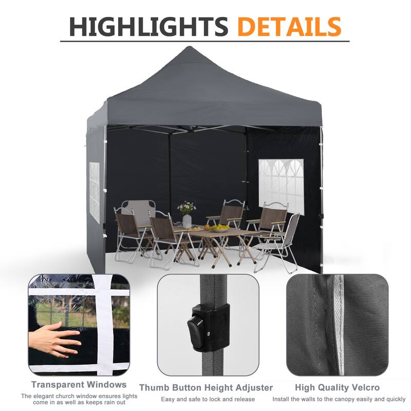 Aoodor 10' x 10' Pop Up Canopy with Church Windows Sidewalls - 10x10ft