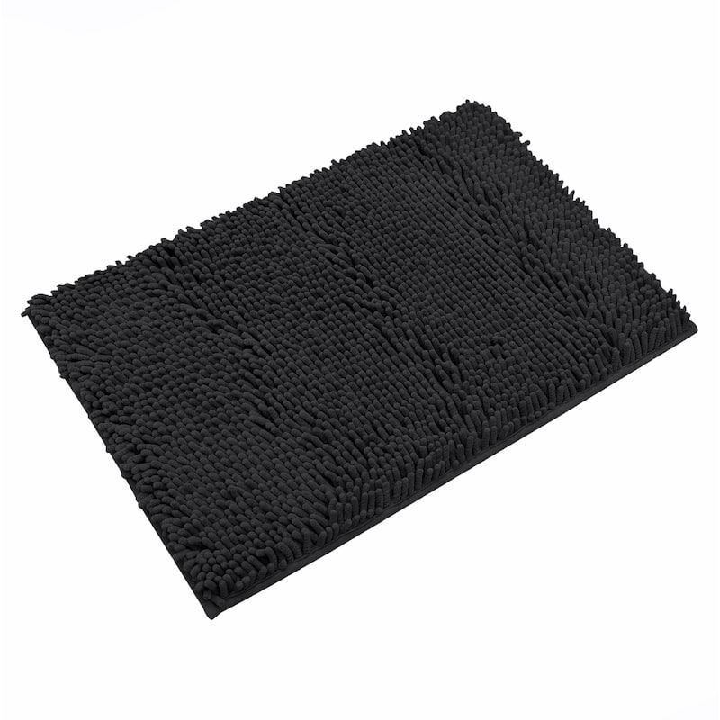 30"x20" - Black Soft Cozy Plush Chenille Bath Mat Bathroom Rug - Black - 30"x20"R