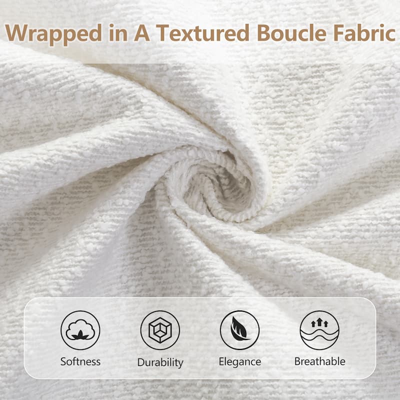 King/Queen Upholstered Platform Bed with Boucle Headboard & Solid Wood Legs