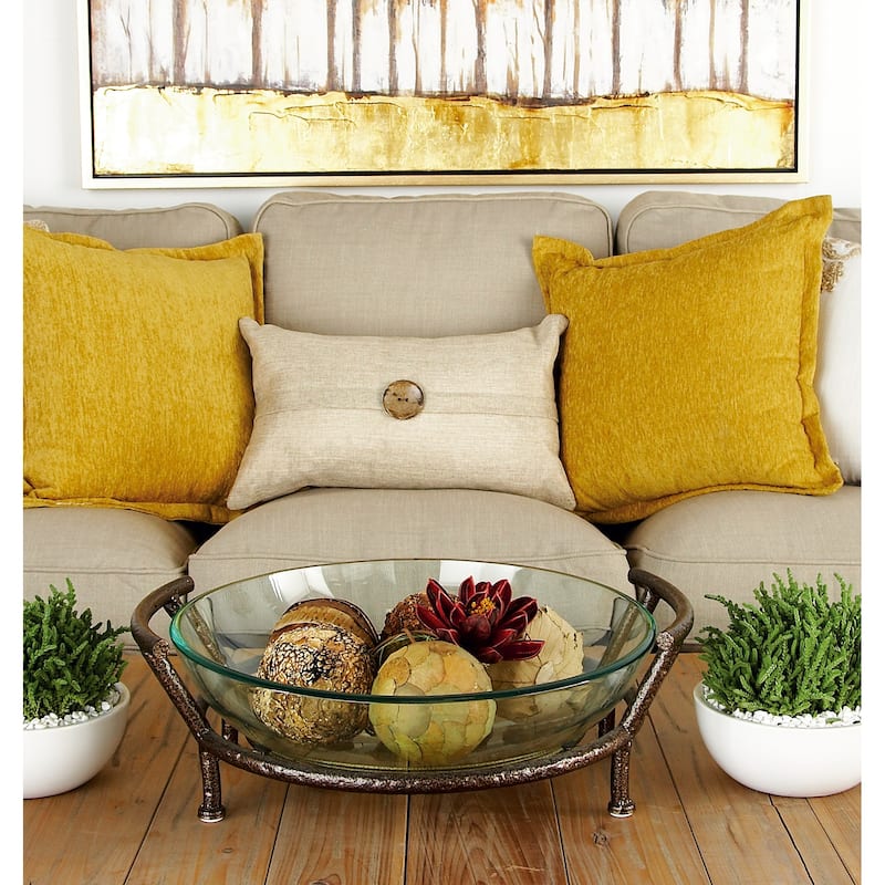 Clear Tempered Glass Kitchen Serving Bowl with Brown Metal Base - Clear