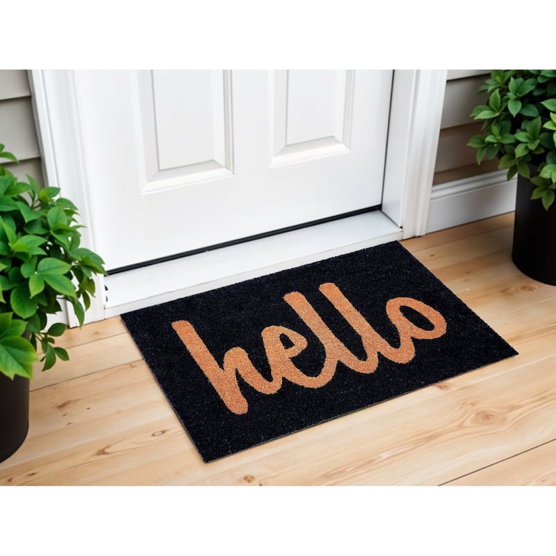 HomeRoots 17" X 29" Black And Natural Hello Outdoor Coir Door Mat - 17' X '29 - 17' X '29