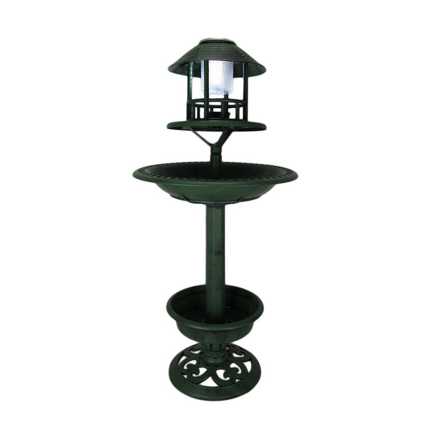 Shop Antique Green Plastic Solar Lighted Bird Bath Or Feeder With