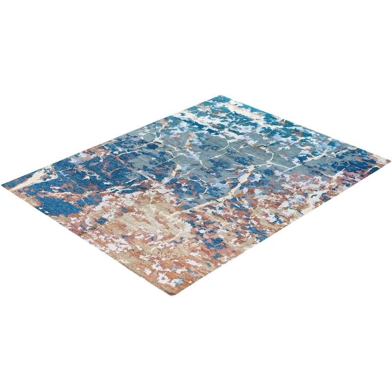 Modern One-of-a-Kind Hand-Knotted Area Rug - Gray, 8' 1" x 10' 3" - 8' 1" x 10' 3"