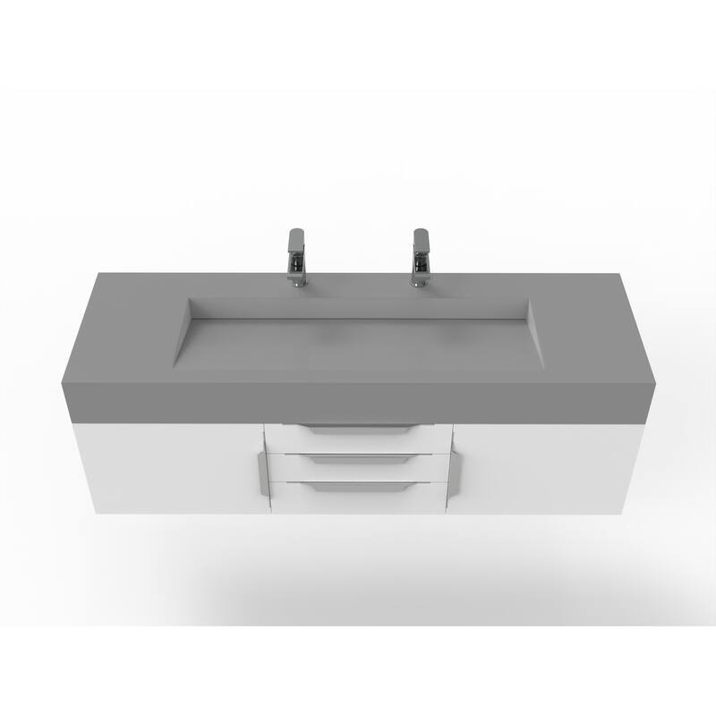 Nile 60" Wall Mounted Bathroom Vanity Set with Gray Solid Surface Top