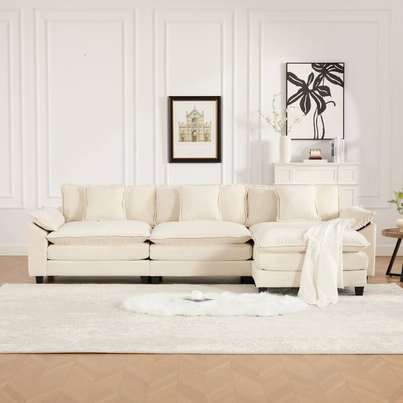 Roomfitters 3-Seater Cloud Sofa, Modern Chenille Upholstered Sectional Couch with Wide Armrests and Deep Cushions