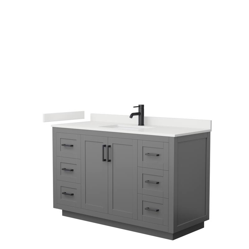 Miranda 54-inch Single Vanity, Quartz Top - Dark Gray, Black Trim, White Quartz Top