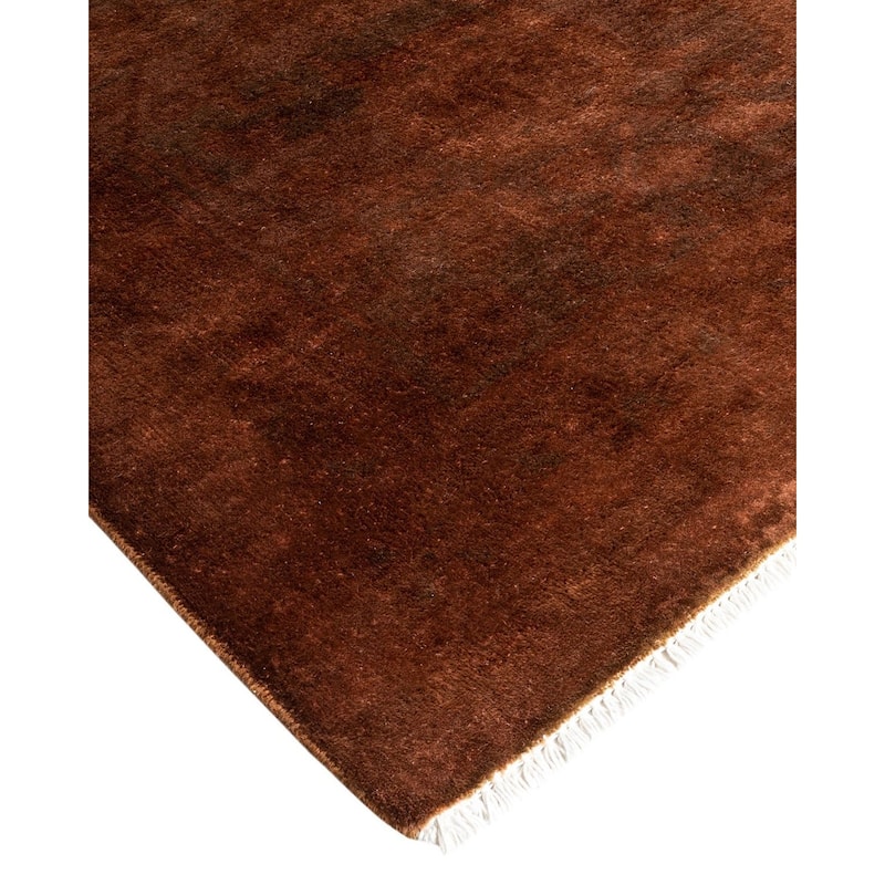 Overton Hand Knotted Wool Vintage Inspired Modern Contemporary Overdyed Brown Area Rug - 9' 3" x 12' 6"
