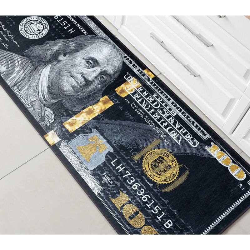 Well Woven Money Dollar Front Novelty Machine Washable Area Rug