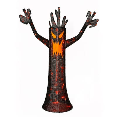 National Tree Company Halloween Lawn Decoration, Black, Spooky Tree, LED Lights, Plug In, 4 Feet - 4 ft