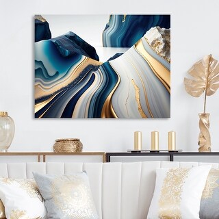 Designart 'Abstract Geode Waves Blue And Gold I' Abstract Canvas Wall ...
