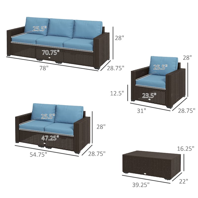 Outsunny 5 Piece Wicker Patio Furniture Set with Thick Padded Cushions, Outdoor PE Rattan Sectional Furniture Conversation Sofa