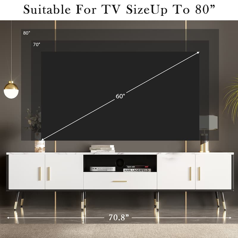 70.8" TV Stand with 2 Cabinets and Open Compartments for TVs Up to 80"