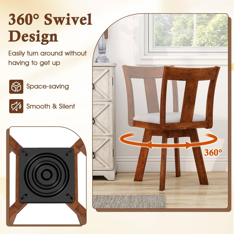 Set of 2 Swivel Dining Room Chairs with Rubber Wood Frame-Walnut - Multi