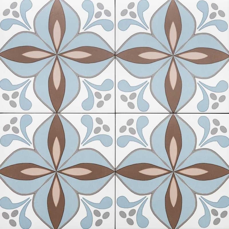 Petals 8.7x8.7 Blue/ Beige Matte Porcelain Encaustic Tile - Floor & Wall