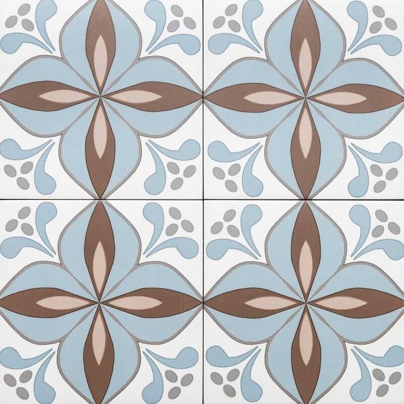The Tile Life Petals 8.7x8.7 Blue/ Beige Porcelain Floor & Wall Tile - 8.7 x 8.7 Sample