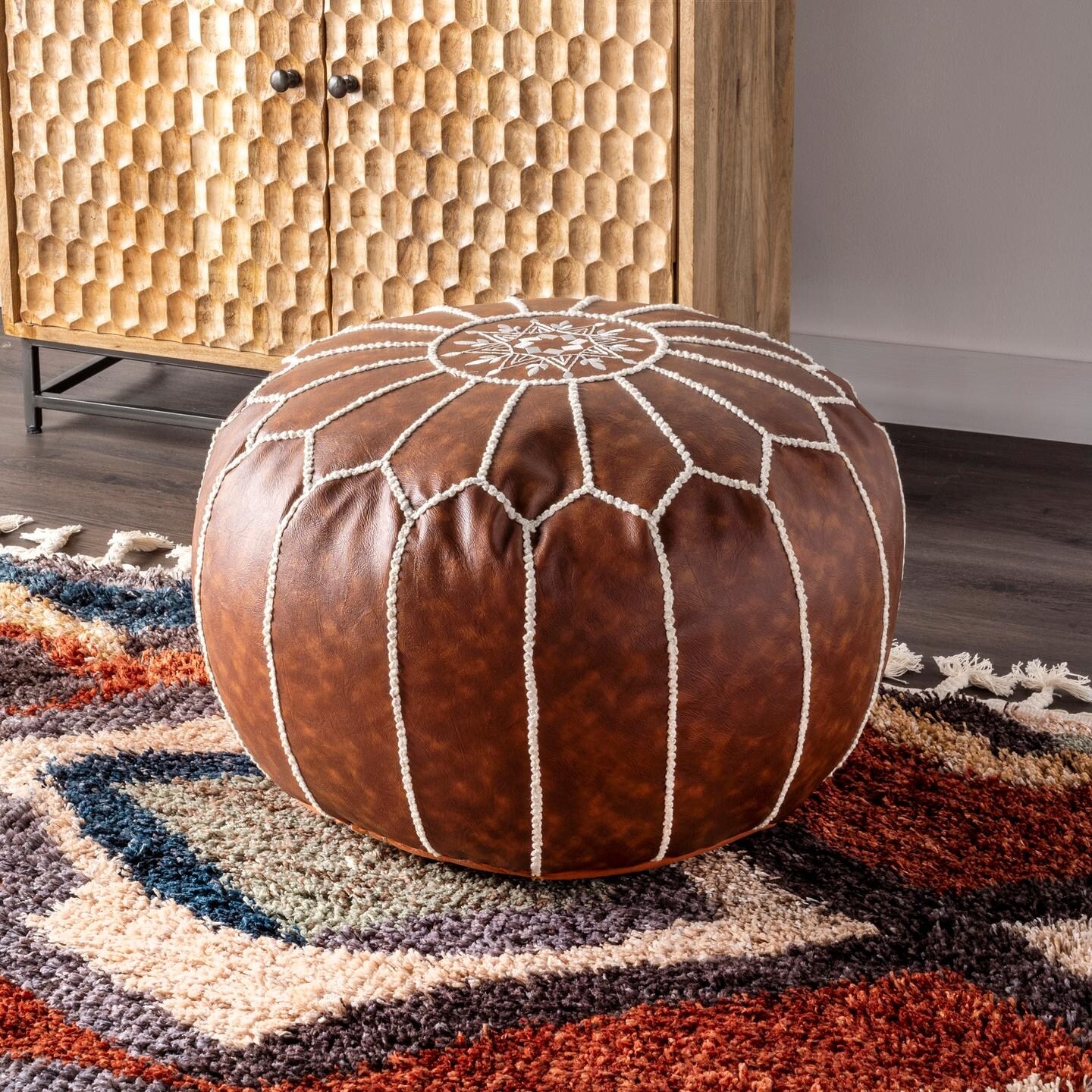 Ivory Nuloom Classic Moroccan Faux Leather Pouf Home Decor Home Kitchen Svanimal Com