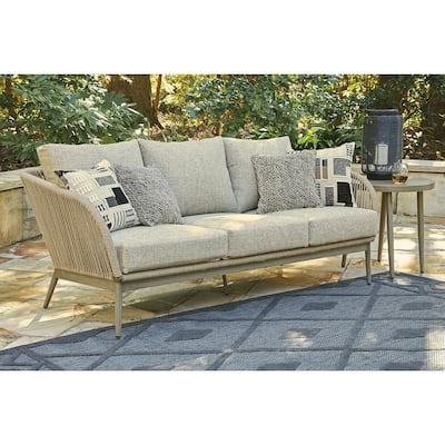 Signature Design by Ashley Swiss Valley Brown/Beige Outdoor Sofa with Cushion - 77"W x 33"D x 28"H