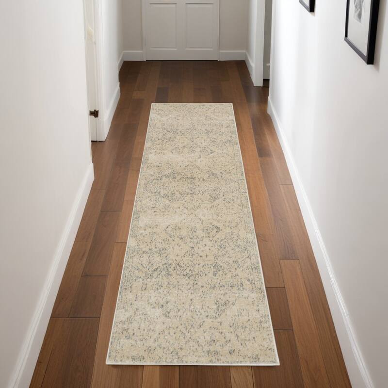 HomeRootsGeometric Transitional Runner Area Rug - 87' X '27' X '0.5 - 87' X '27' X '0.5 - Beige/Gray