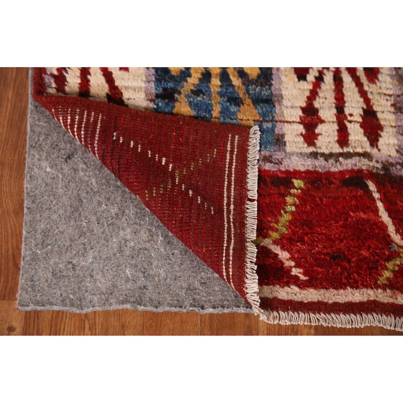 Red Geometric Moroccan Area Rug Hand-Knotted Wool Carpet - 6'10" x 9'9"