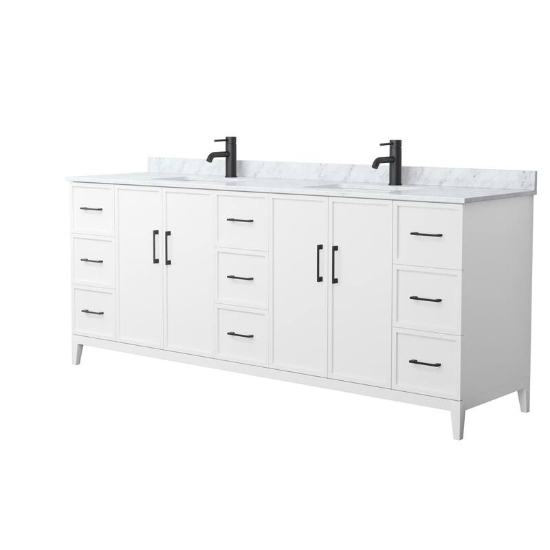 Elan 84-inch Double Vanity, Marble Top - White, Black Trim, White Carrara Marble Top