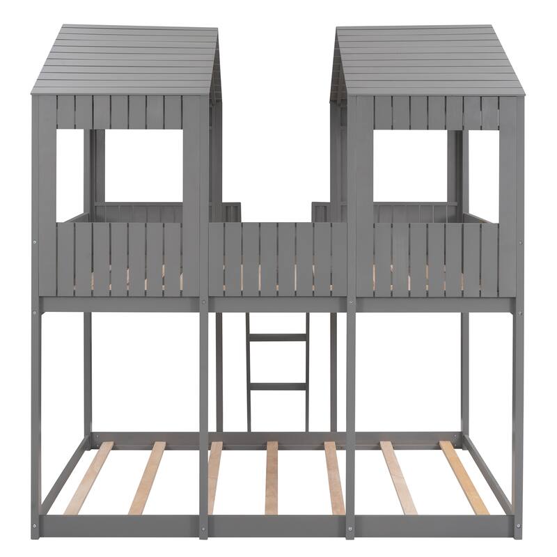 Full Over Full WoodBunk Bed with Roof