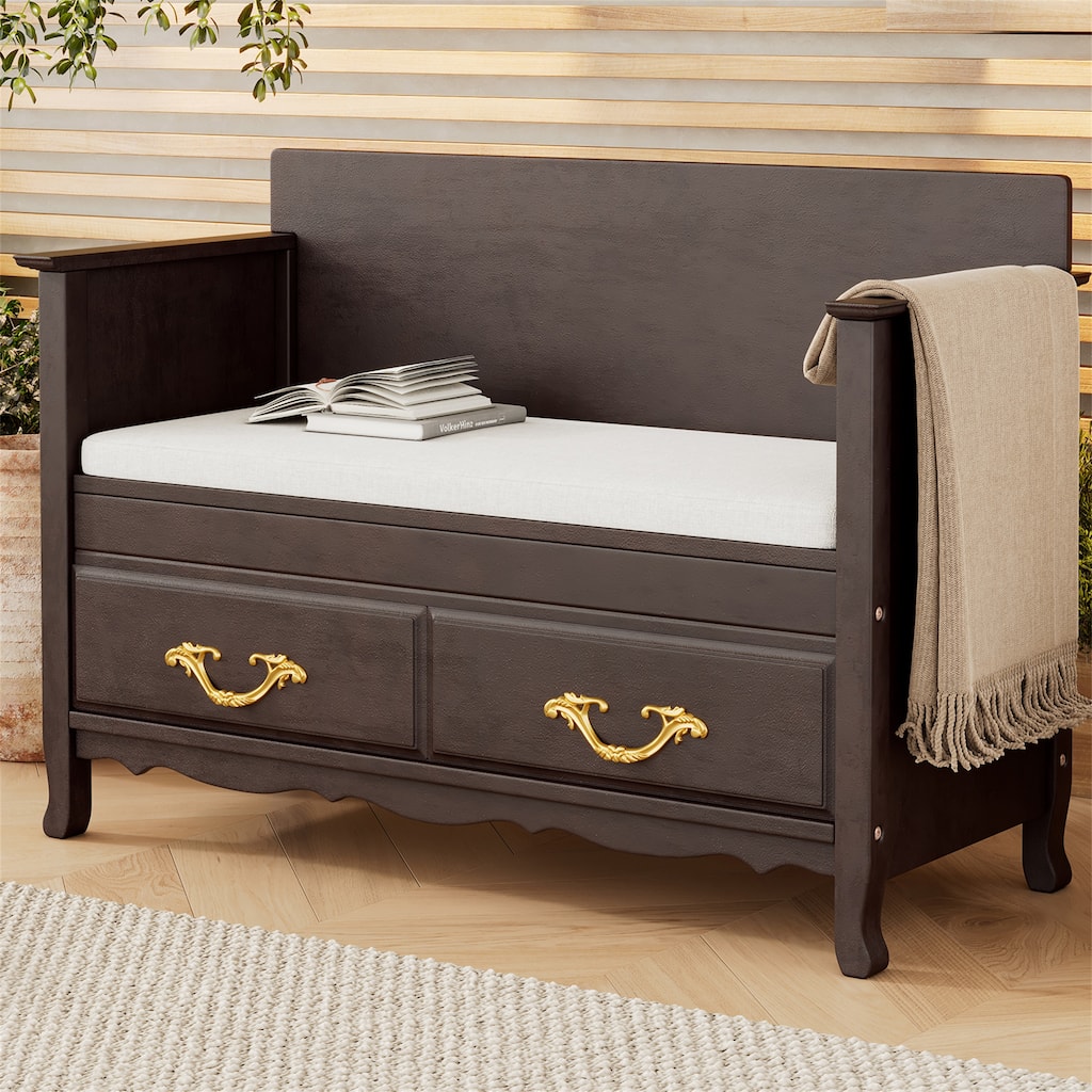 Shoe Bench with Removable Cushion,Hidden Storage and Back