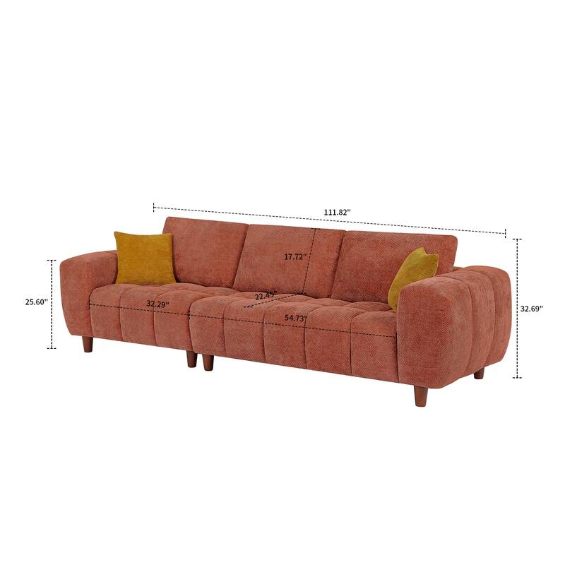 Modern Polyester Fabric Upholstered 3-Seater Sofa with Two Pillows